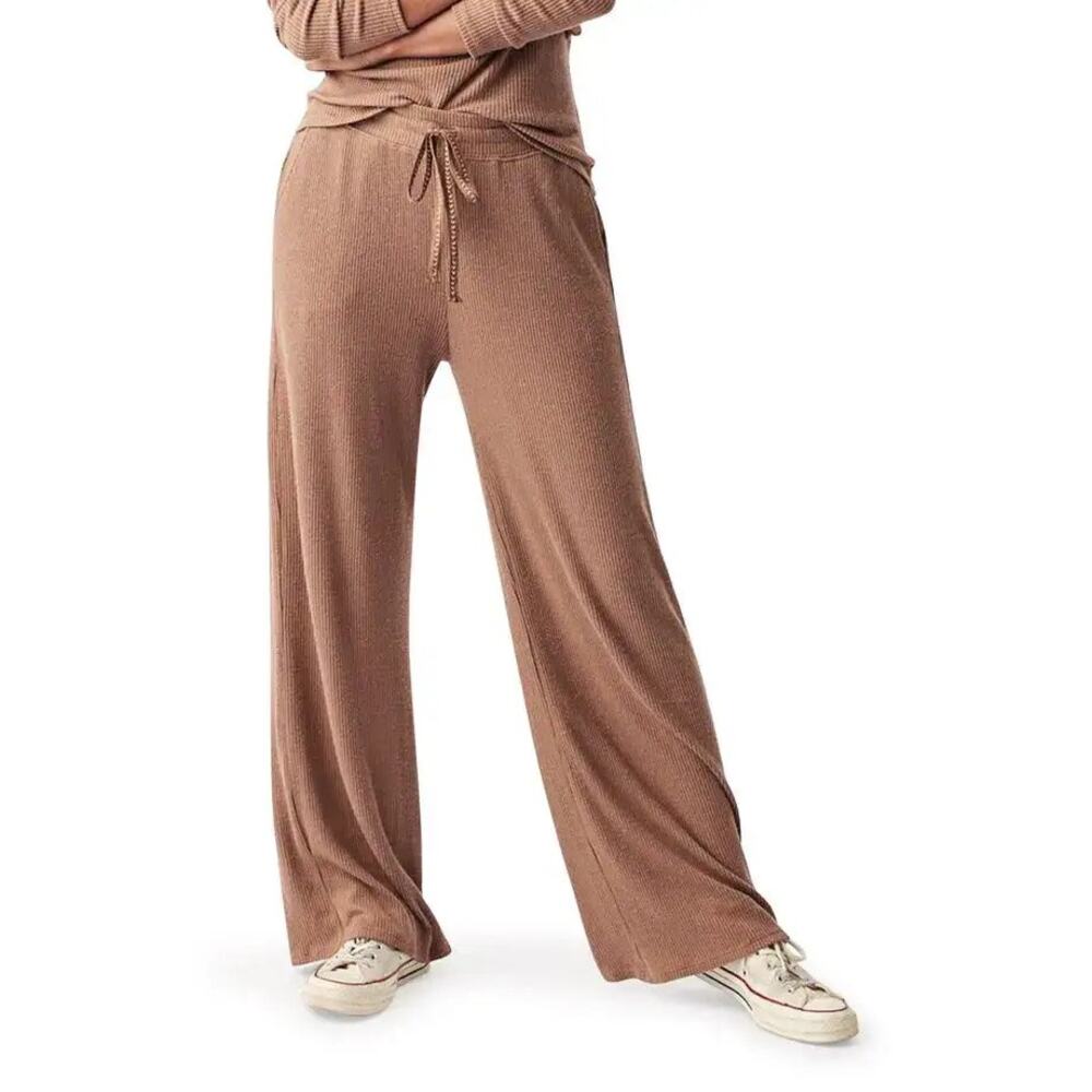 FAHERTY Roscoe Legend Rib Wide Leg Pants Sz Small Loungewear Cozy Light Brownie - Picture 12 of 12